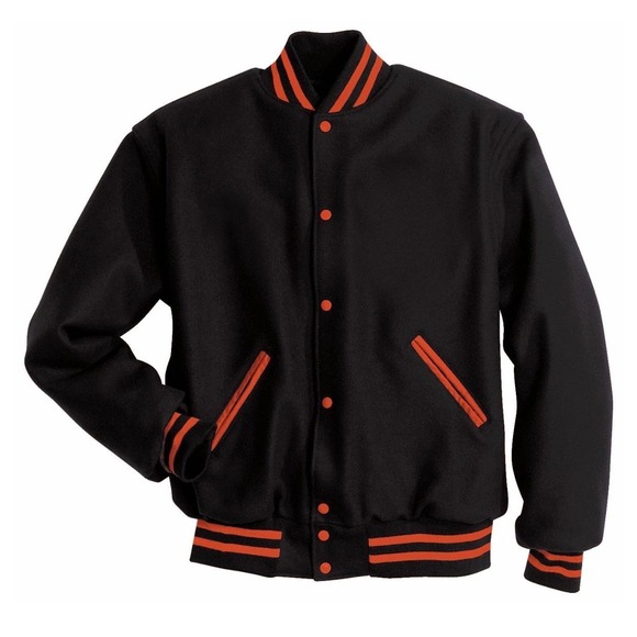Holloway Original Varsity Jacket Black Orange Wool Blend Snap Front Sz XL Letter